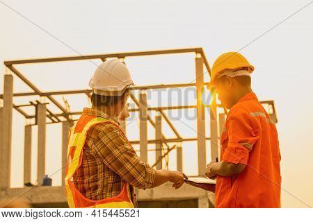 Foreman Is Inspecting The Construction Site.
