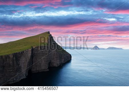 Incredible view on Vagar island in sunset time