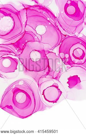 Alcohol Ink Roses Texture. Pink Neon Abstract Background With Flowers. Abstract Translucent Floral F