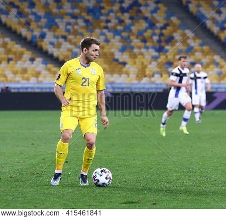 Kyiv, Ukraine - March 28, 2021: Oleksandr Karavaev Of Ukraine Controls A Ball During The Fifa World 