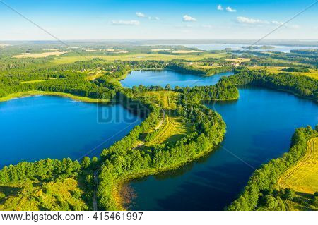 Aerial View Of Lakes In Narachanski National Park, Belarus