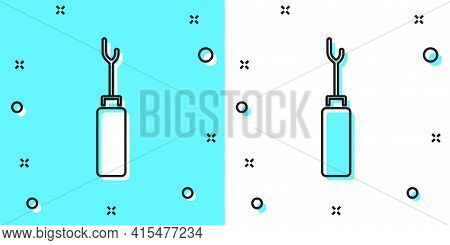 Black Line Awl Tool With Wooden Handle Icon Isolated On Green And White Background. Work Equipment T
