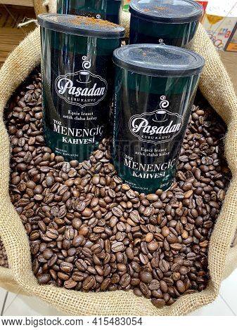 Istanbul, Turkey, August 24, 2015: Traditional Menengic Coffee Beans For Sale. Ready To Use.