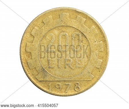Italy Two Hundred Lire Coin On A White Isolated Background