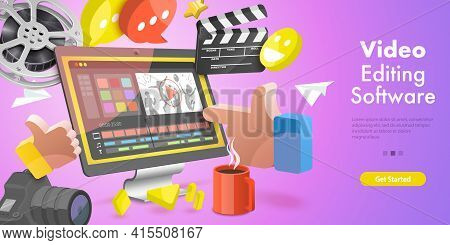 3dvector Conceptual Illustration Of Video Editing Softwar.