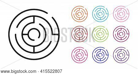 Black Minotaur Maze Or Labyrinth Icon Isolated On White Background. Ancient Greek Mythology. Set Ico