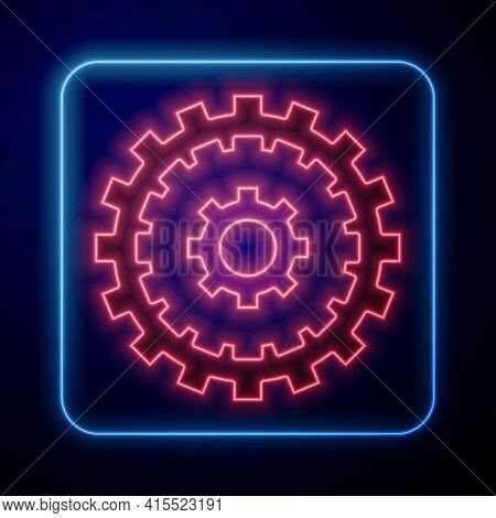 Glowing Neon Bicycle Cassette Mountain Bike Icon Isolated On Black Background. Rear Bicycle Sprocket