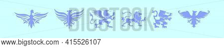 Set Of Heraldic Lion Cartoon Icon Design Template With Various Models. Modern Vector Illustration Is