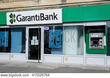 Bucharest, Romania - 24 October 2020: Main Entry To A Garanti Bank Branch In A Historical Building I