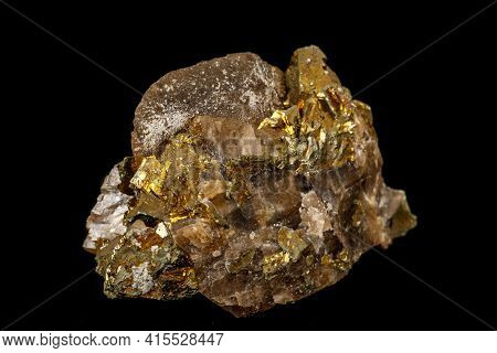 Macro Siderite Mineral Stone On Black Background