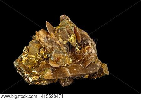 Macro Siderite Mineral Stone On Black Background