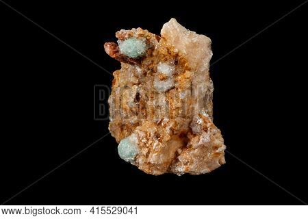 Macro Stone Apophyllite Mineral On Black Background