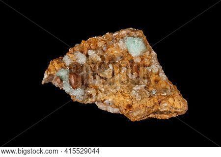 Macro Stone Apophyllite Mineral On Black Background
