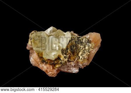 Macro Stone Apophyllite Mineral On Black Background