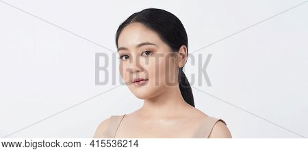 Beauty Skin. Makeup Concept. Young Pretty Woman Black Hair And Beauty Face