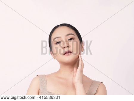 Beauty Skin. Makeup Concept. Young Pretty Woman Black Hair And Beauty Face