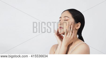 Beauty Skin. Makeup Concept. Young Pretty Woman Black Hair And Beauty Face
