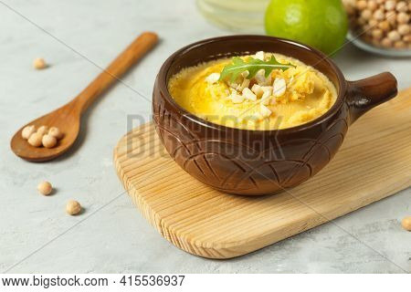 Hummus, Chickpea Paste With Olive Oil, Lauma Juice And Tahini. Healthy Vegetarian Pate. Horizontal, 