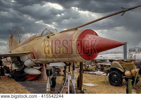 Riga, Latvia - March 26, 2021: Detail Of A Mikoyan Mig 21, Nato Code Name 'fishbed', Displayed At Th