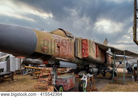 Riga, Latvia - January 16, 2021: Detail Of The Mikoyan Mig 23 M Multi Role Aircraft, Nato Code Name 