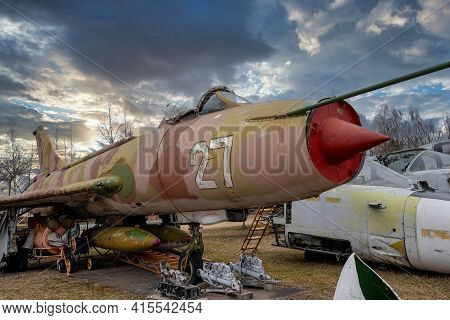 Riga, Latvia - March 26, 2021: Detail Of A Mikoyan Mig 21, Nato Code Name 'fishbed', Displayed At Th