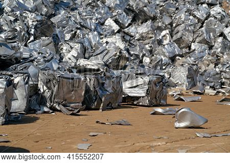 Scrap Metal At A Scrap Yard In The Port In Magdeburg In Germany