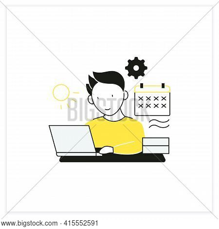 Workaholic Flat Icon.work Through Vocation, Overtime. Work Despite Calendar Days Off. Man At Laptop.
