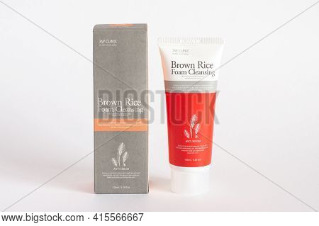 Russia, Rostov-on-don, 05.07.2018 Korean Cosmetics, 3w Clinic Brown Rice Foam Cleansing, Isolated On