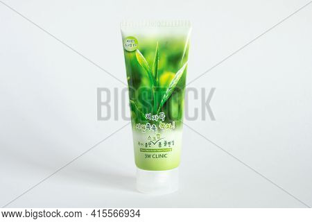 Russia, Rostov-on-don, 05.07.2018 Korean Cosmetics, 3w Clinic Aloe Clean Up Cleansing Foam, Isolated
