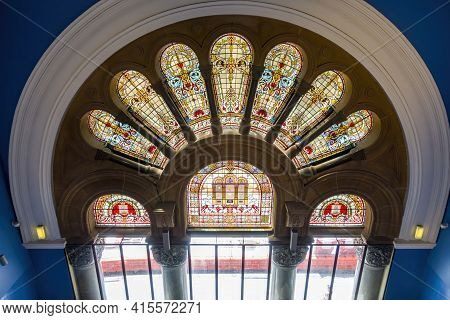 Sydney, Australia - Dec 16, 2018: Colorful Stained Glass Artwork At The Queen Victoria Building (qvb