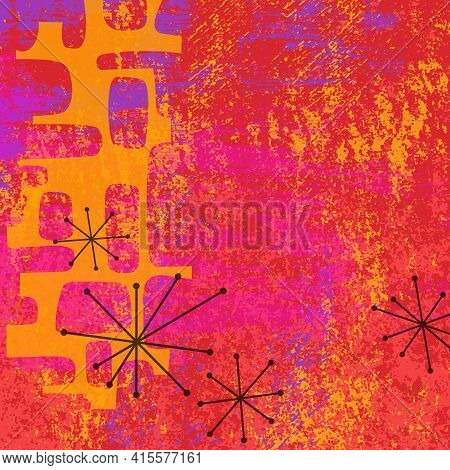 Colorful Painted Abstract Textured Background With Retro Style Elements. For Backgrounds, Covers, Ca