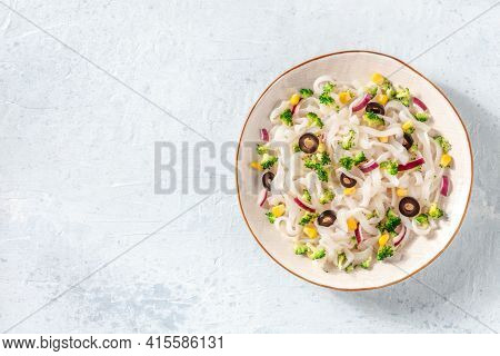 Konjac Pasta With Vegetables, Top Shot With Copyspace