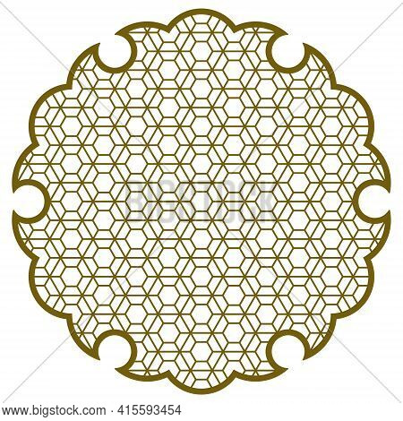 Yukiwa Flower With Pattern In Japanese Style Of Kumiko Zaiku. Design Element For Laser Cutting And P