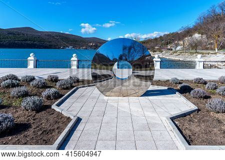 Abrau Durso, Russia - March 2, 2021: Beautiful View Of The Shore Of Lake Abrau In Early Spring. Pict