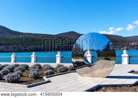 Abrau Durso, Russia - March 2, 2021: Beautiful View Of The Shore Of Lake Abrau In Early Spring. Pict