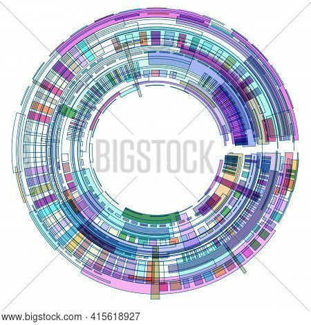 Circle With Colored Geometric Shapes On White Background