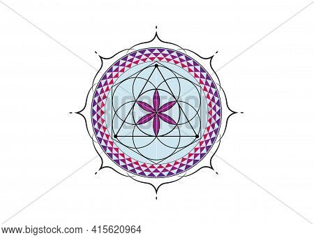 Flower Of Life Symbol Sacred Geometry. Colorful Purple Lotus Round Logo Icon Geometric Mystic Mandal