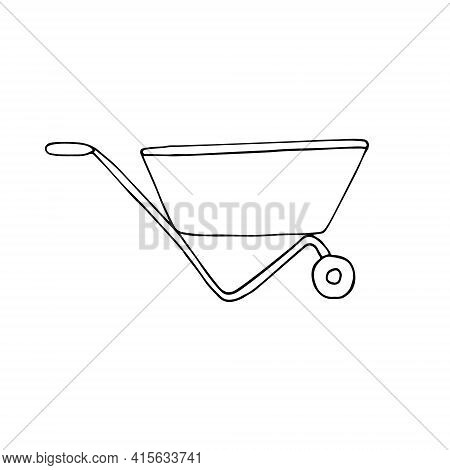 Vector Hand Drawn Doodle Sketch Wheel Barrow Isolated On White Background