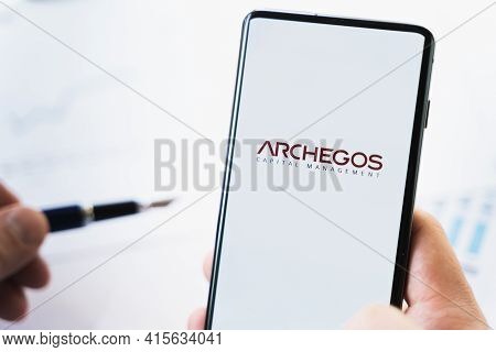 Russia Moscow 29.03.2021 Mobile Phone With Logo Of Archegos Capital Management.investment Finance Co