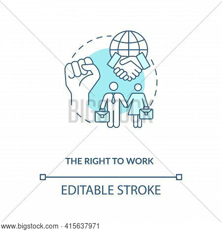 The Right To Work Blue Concept Icon. Labour Union. Equality For Gender. Male, Female Worker. Migrant