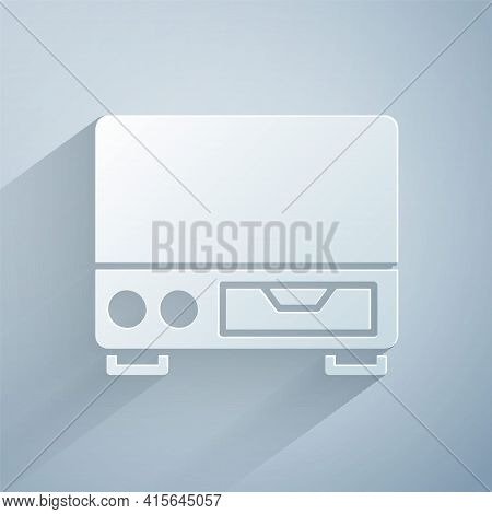 Paper Cut Old Video Cassette Player Icon Isolated On Grey Background. Old Beautiful Retro Hipster Vi