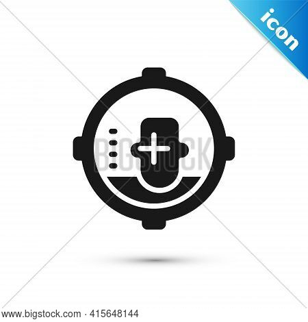 Grey Headshot Icon Isolated On White Background. Sniper And Marksman Is Shooting On The Head Of Man,