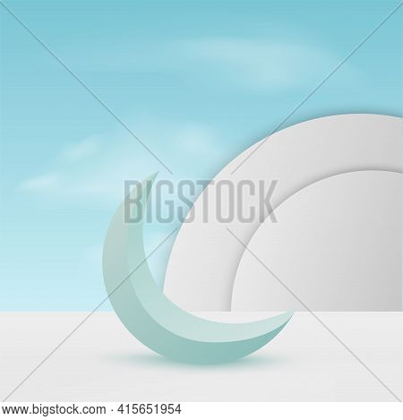 Ramadan Kareem With Blue 3D Crescent Moon. Vector