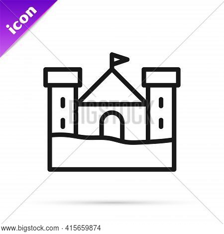 Black Line Sand Castle Icon Isolated On White Background. Vector