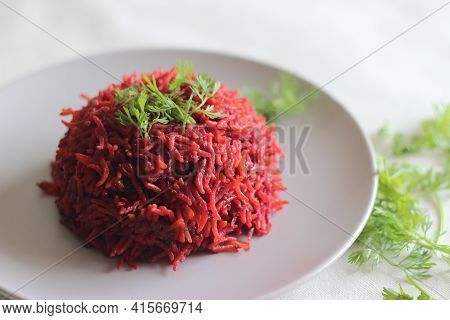 One Pot Rice Preparation With Basmati Rice, Beetroot, Onions And Spices. Locally Called As Beetroot 