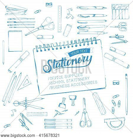 Background With A Text Frame For Office Supplies.
