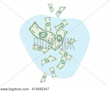 Paper Banknotes Money Falls From Top To Bottom, Fly In The Air, Soars Sheets Of Paper