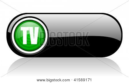 TV preto e verde web ícone no fundo branco