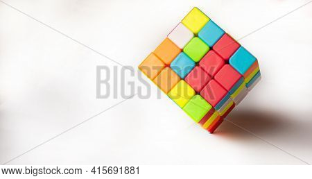 Araras, São Paulo, Brazil, April 4, 2021, Magic Cube With White Background And Shadow, Selective Foc