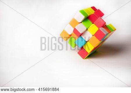 Araras, São Paulo, Brazil, April 4, 2021, Magic Cube With White Background And Shadow, Selective Foc